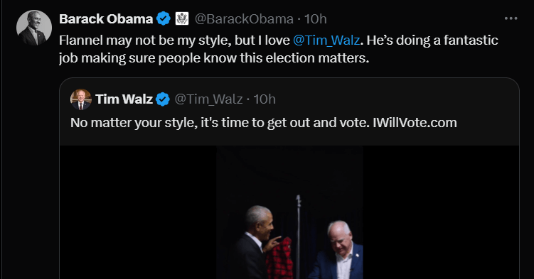 Barack Obama comments on Tim Walz’s Flannel