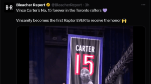 Vince Carter’s No. 15 Jersey forever in the Toronto rafters